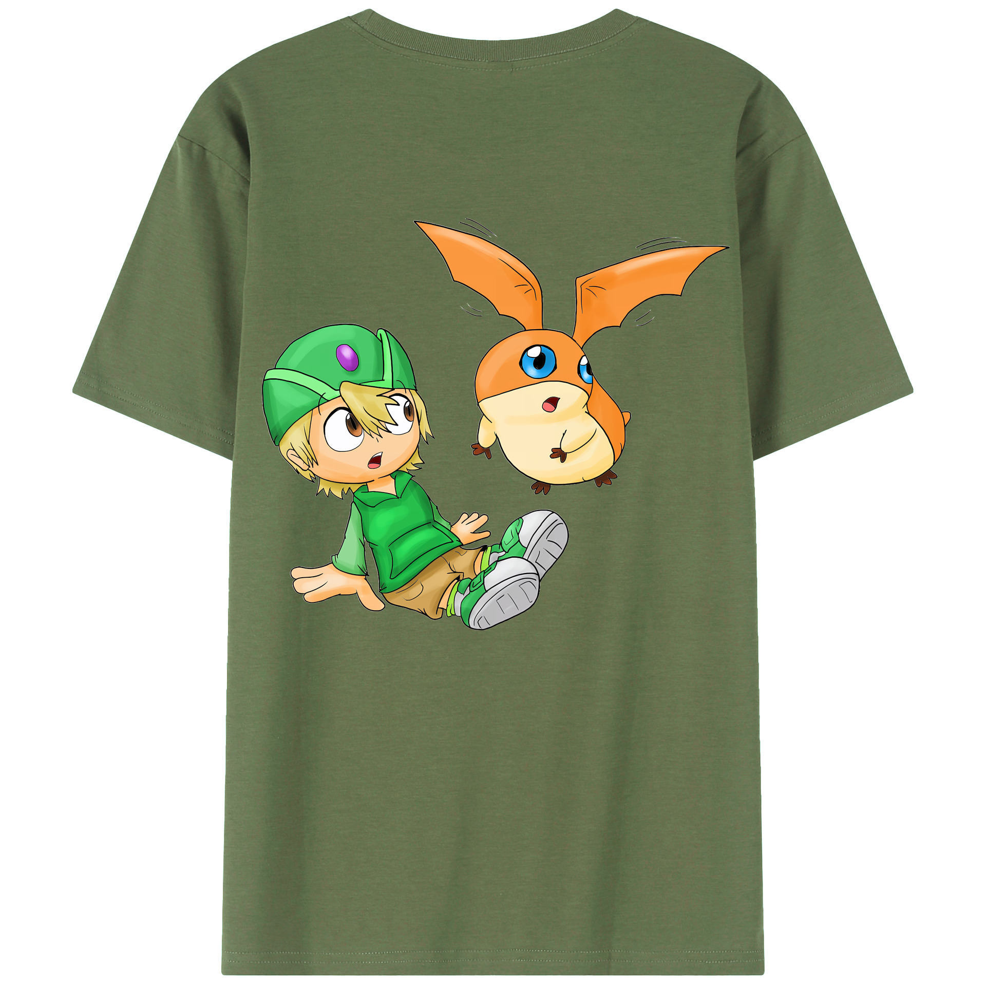 （画像用） Digimon デジタルモンスター/デジモン 綿100％ メンズ半袖Tシャツ（バックプリント） 通気性